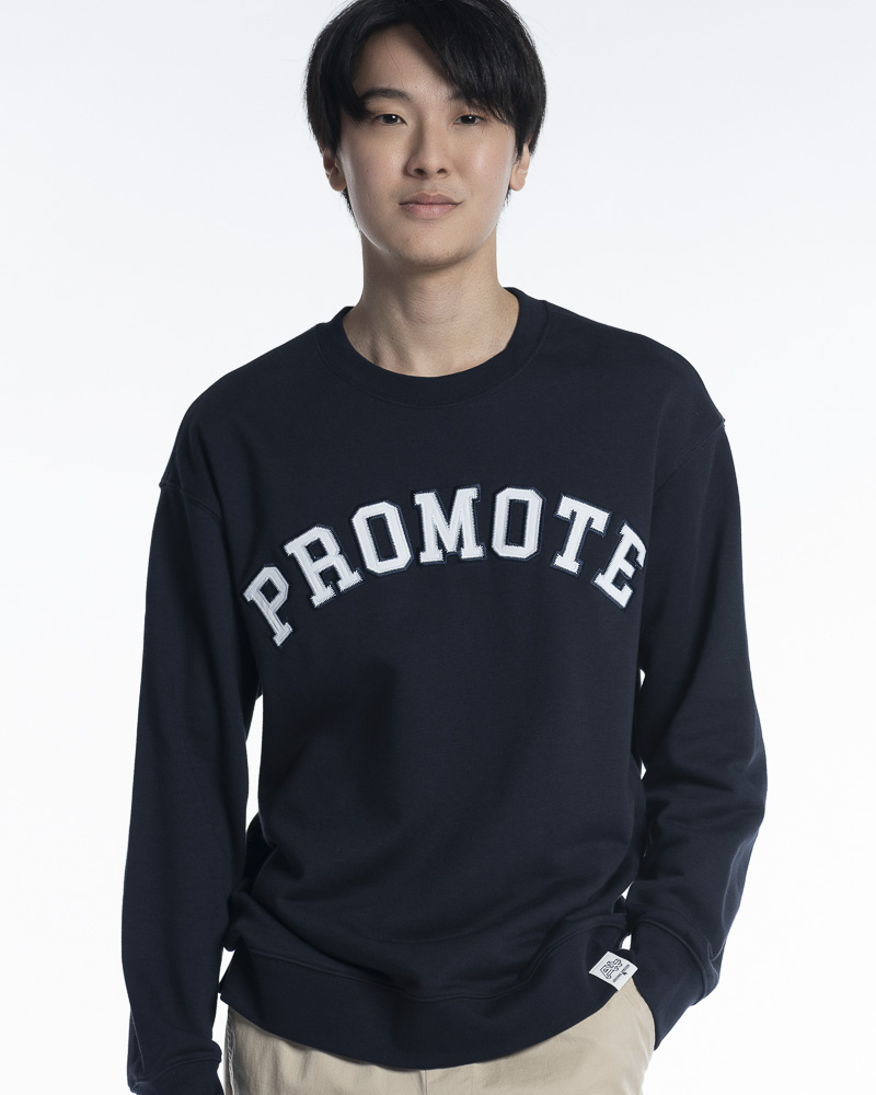 Yishion Men Solid Colour Long Sleeve Sweatshirt with Promote Slogan Embroidery (Dark Blue)